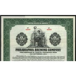Philadelphia Brewing Co. Specimen Bond.