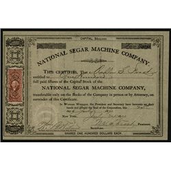 National Segar Machine Co. Issued Stock.