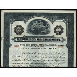 Republica De Colombia Specimen Bond.