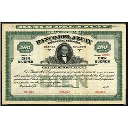 Banco del Azuay, Specimen Bond.