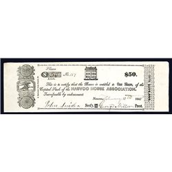 Nauvoo House Association, Historical Mormon 1841 Issued Stock Certificate - Obsolete.