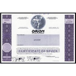 Orion Pictures Corp. Specimen Stock.