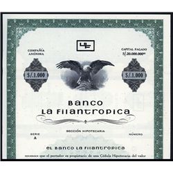 Banco La Filantropica Specimen Bond.