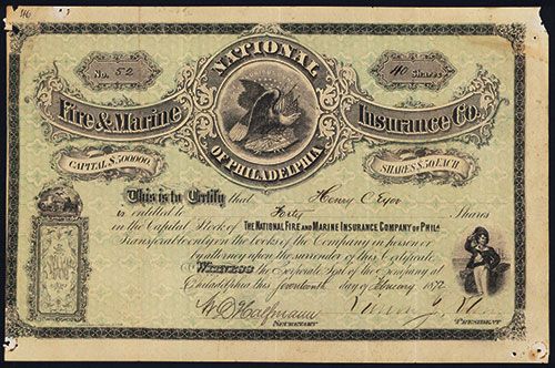 Fire & Marine National Insurance Co. Issued Stock. Fire & Marine National Insurance Co. Issued Stock.