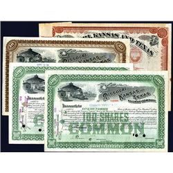 Missouri, Kansas and Texas Railway Co., Issued Stocks Lot of 4.