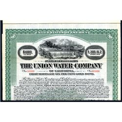 Union Water Co., Specimen Bond.