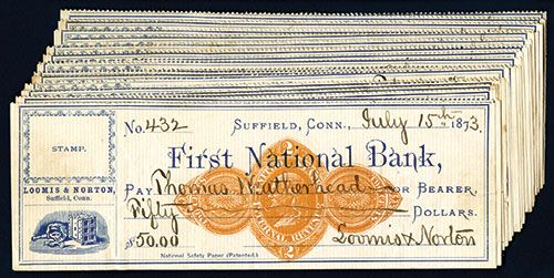 First National Bank Issued Checks, Lot of 21.