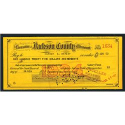 Treasurer of Jackson County, Missouri, 1934 Issued Check.