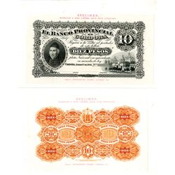 Banco Provincial de Cordoba, 1881 Issue Presentation Proof Face & Back.