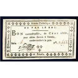 Armee Catholique Et Royale, ND (Nov. 1793) Issue Banknote.