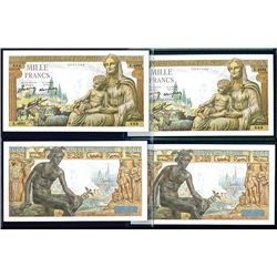 Banque de France, 1942-44 Issue Banknote Pair, One With “888”Serial Number.