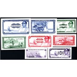 Central Bank of the Gambia, Possibly Unique Set of 1971 Issue Uniface Front and Back Proofs (8).