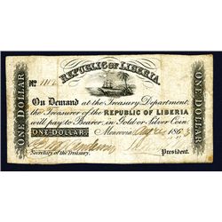 Republic of Liberia, 1857-62 Issue Banknote.