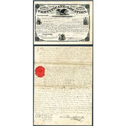 Certificate of Location, Act of June 2nd, 1858, BEP Printed, For Property In New Orleans, Louisiana.