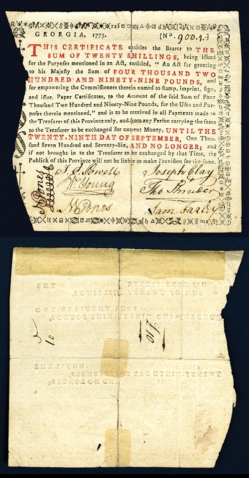 Georgia Colonial โAct of September 29, 1773โ Issue Banknote. Georgia Colonial โAct of September 29, 1773โ Issue Banknote.