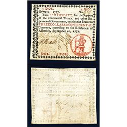 Georgia Colonial “Resolution of September 10, 1777” Issue Banknote.