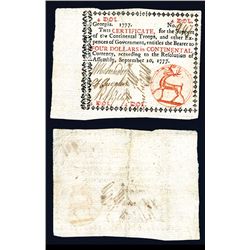 Georgia Colonial “Resolution of September 10, 1777” Issue Banknote.