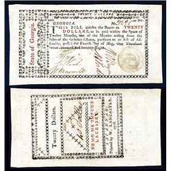 Georgia Colonial 1778 “Bill of Credit” Issue Banknote.