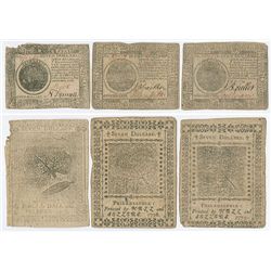 Continental Congress, Second, Sixth and Tenth Issue Banknote Trio.