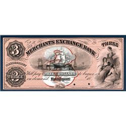Merchants Exchange Bank, 1850's Issue color Proof Obsolete Banknote.