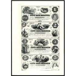 City of Des Moines, Uncut Sheet of 4 Proprietary Proofs.