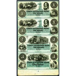 Corn Exchange Bank, 1860 Uncut Obsolete Sheet of 4 In Green.