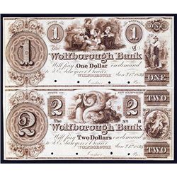 Wolfborough Bank, 1839 Issue Obsolete Uncut Pair Color Specimen in Brown.