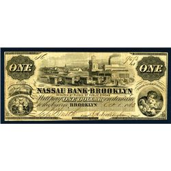 Nassau Bank of Brooklyn, $1 Issued Obsolete Banknote.