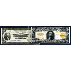 U.S. Gold Note, 1922, $20, Fr.1187 and F.R.N., National Currency, Philadelphia, $1, Fr.717.