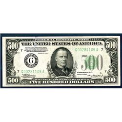 Federal Reserve Note, Chicago, $500, Fr#2202-G Series of 1934 A Issued Banknote.