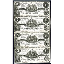 Confederate States of America, $5, 1861, T-36 Uncut Sheet of 4 Notes.
