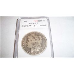 THE KEY DATE 1894 Morgan Silver Dollar, Graded VG-08 cleaned