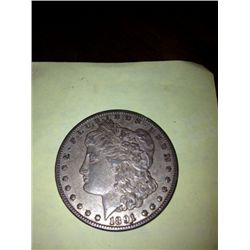 1891-CC MORGAN SILVER DOLLLAR, AU