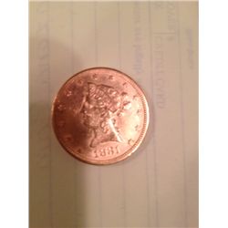 1881 $10 GOLD EAGLE,AU-58