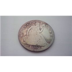 1853 SEATED LIBERTY SILVER HALF DOLLAR, ARROWS+RAYS