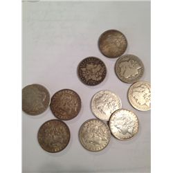10 PRE-1900 EARLY DATE MORGAN SILVER DOLLARS