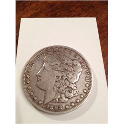 1893 MORGAN SILVER DOLLAR, VF
