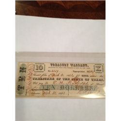 1863 $10 TREASURY WARRANT CIVIL SERVICE