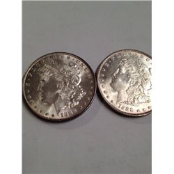 2 BU 1888 MORGAN SILVER DOLLARS, MS