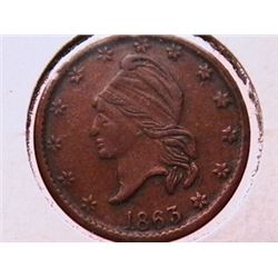 RARE 1863 CWT Cent XF40