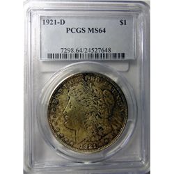 1921 D MORGAN DOLLAR PCGS MS64 NICE