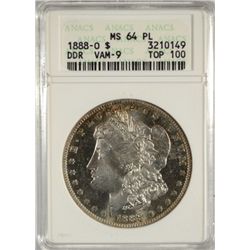 1888-O MORGAN DOLLAR ANACS MS 64 PL, LOOKS DMPL TO US!