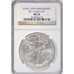 2011 SILVER EAGLE 25TH ANNIVERSARY NGC MS 70