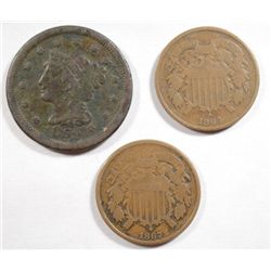 Collector lot:1864 & 1867  2 center  nice color  VG