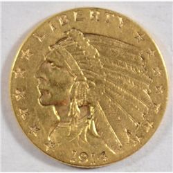 1914  $2 1/2 Gold  VF/ XF est $300-$325