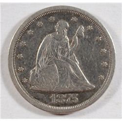 1875S 20 center strong Liberty VF+  est  $160-$170