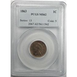 1863  Indian penny  PCGS 62  est  $140-$150
