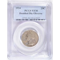 1934 DOUBLE DIE OBVERSE WASHINGTON QUARTER PCGS VF-30