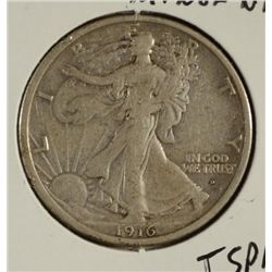 1916-D WALKING LIBERTY HALF DOLLAR XF+ HAS MINOR RIM NICK