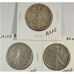 1917  XF,1917-D F/VF, & 1917-S VF WALKING LIBERTY HALVES